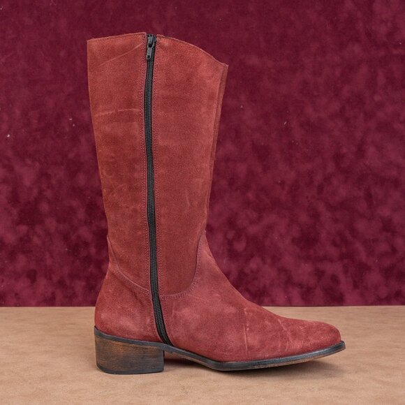 Jeffrey Campbell Ibiza Riding Boots Burgundy Suede Vintage Y2K Womens Sz 10.5 - Picture 9 of 10
